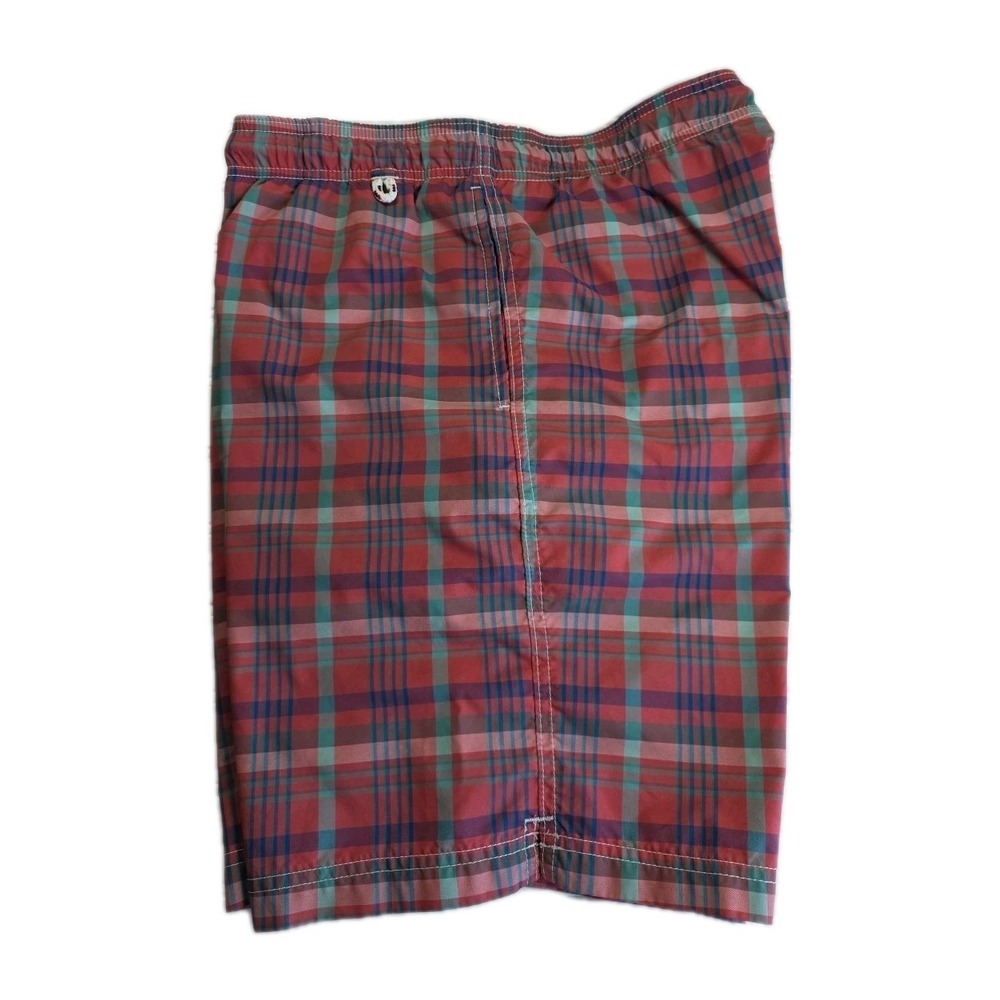 Lands End Men Volley Swim Trunks Size M-32/34 UPF Lined Pockets Drawstring Plaid